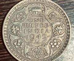 1942 British India King George VI Silver One Rupee Coin – Bombay Mint Vintage Collectible