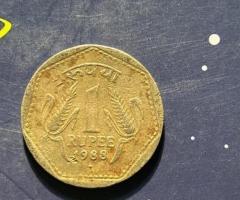 1988 ₹1Noida Mint, dot mint mark, genuine circulated coon , available for collector