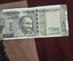 ₹500 Indian Currency Note – Fancy/Radar Serial Number OLL 656656 – Collector Item