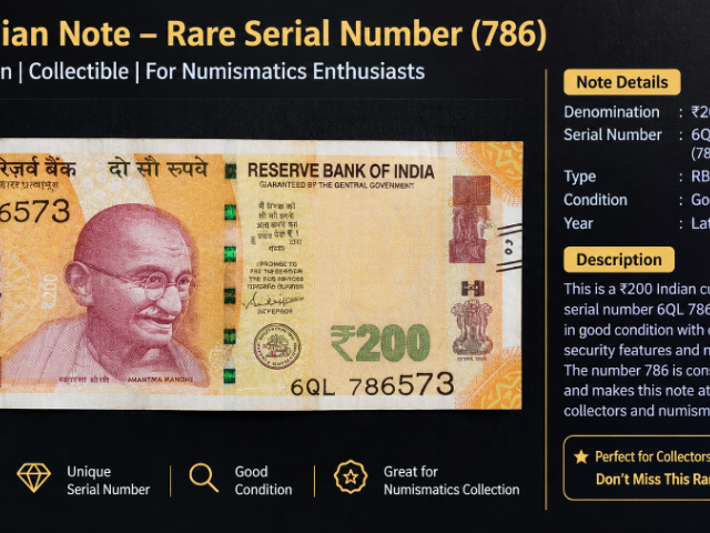 ₹200 Indian Currency Note with 786 Serial Number – Collectible Banknote